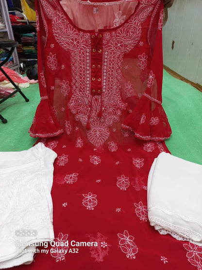 Georgette Kurti With Sharara And Dupatta