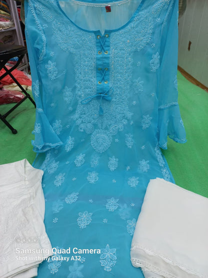 Georgette Kurti With Sharara And Dupatta