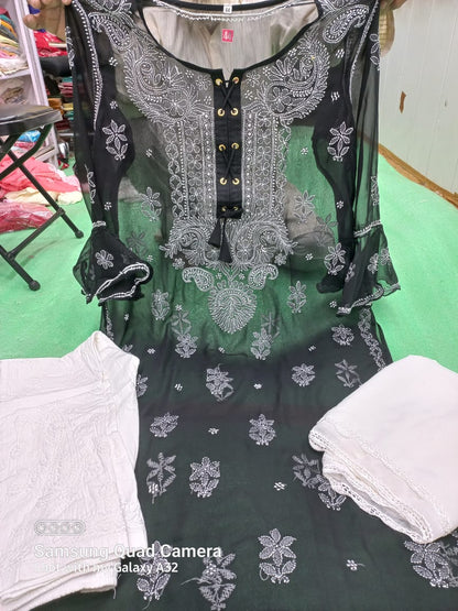 Georgette Kurti With Sharara And Dupatta