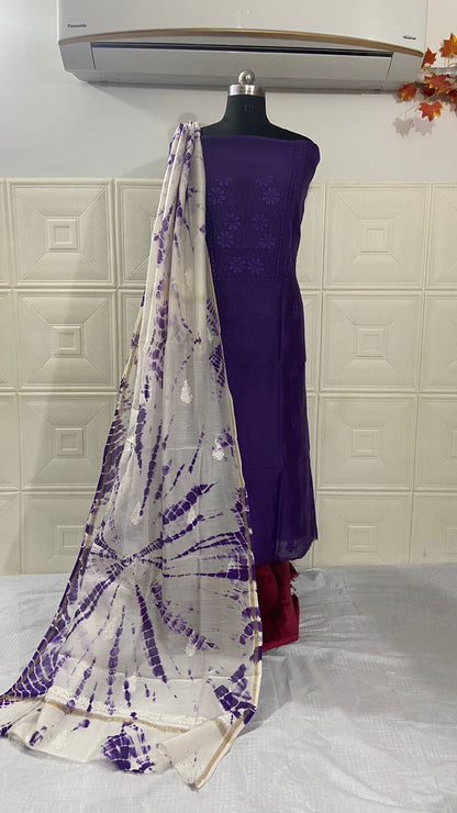 Pure Chanderi Silk Kurta Piece With Tie & Dye Dupatta