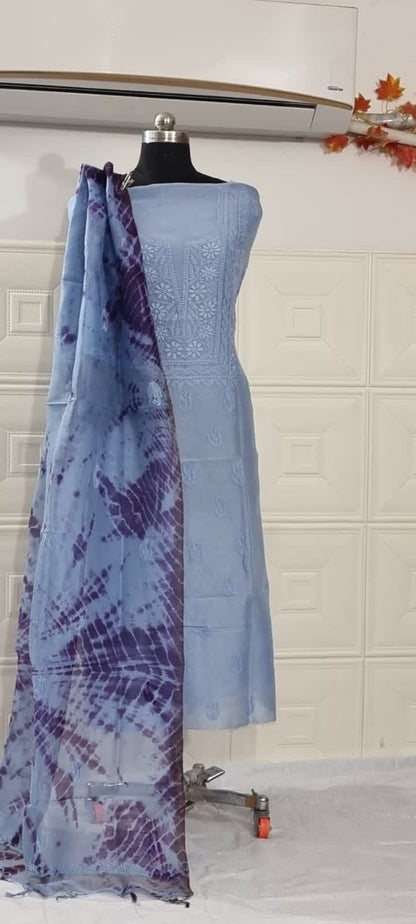 Pure Chanderi Silk Kurta Piece With Tie & Dye Dupatta