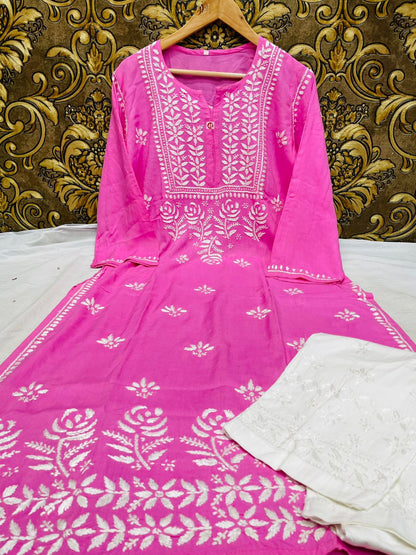 Rose Rayon Kurti With Pant