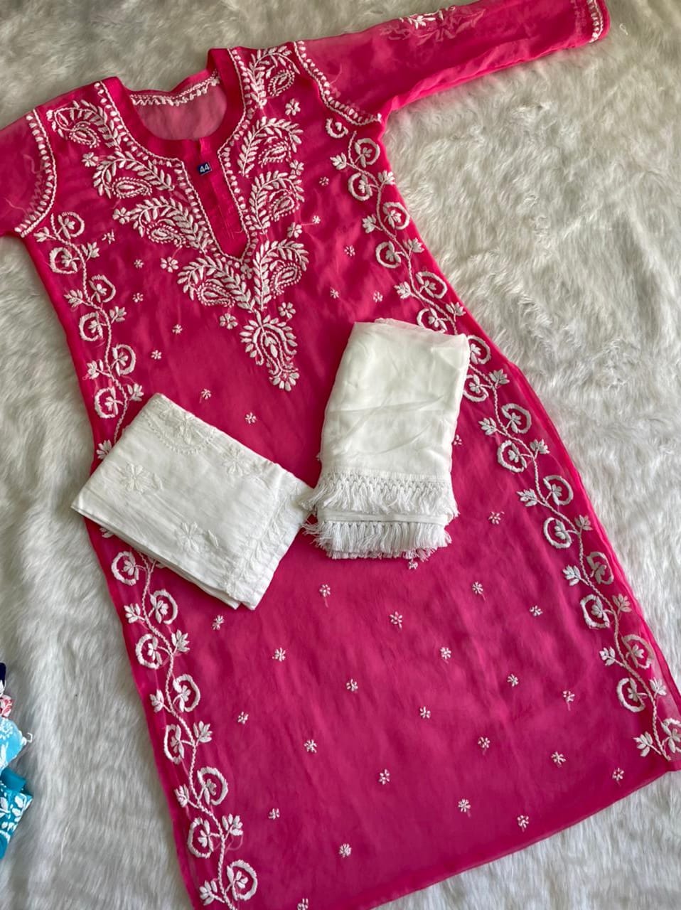 Georgette Kurti With Palazzo And Dupatta