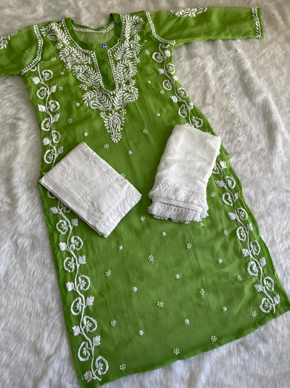 Georgette Kurti With Palazzo And Dupatta