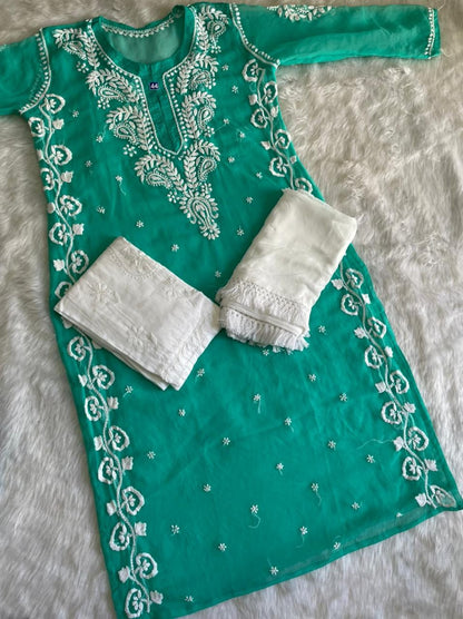 Georgette Kurti With Palazzo And Dupatta