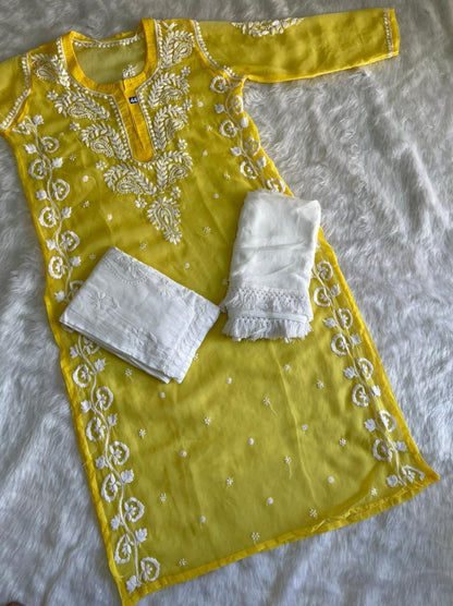 Georgette Kurti With Palazzo And Dupatta