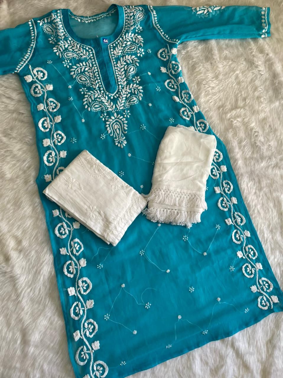 Georgette Kurti With Palazzo And Dupatta