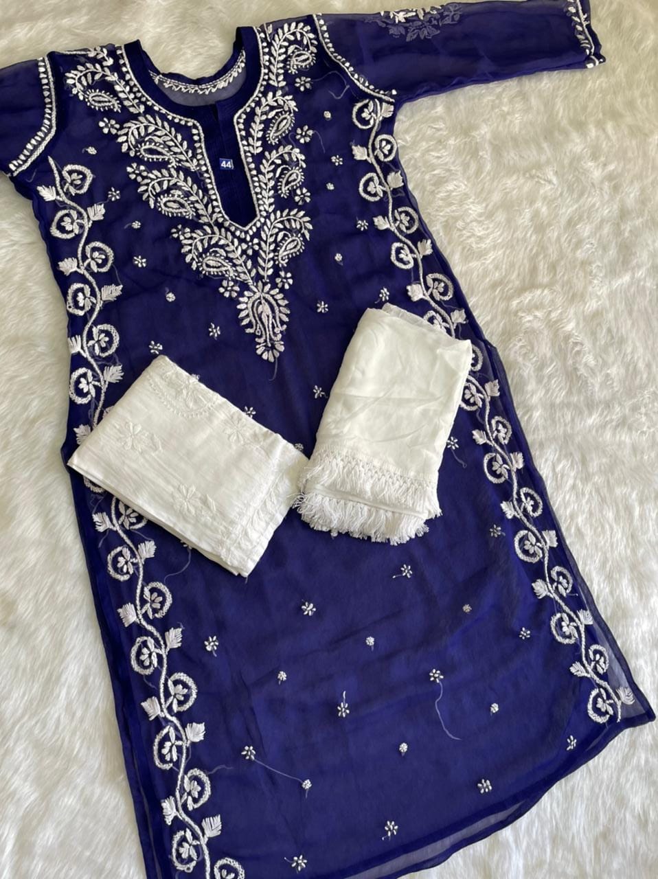 Georgette Kurti With Palazzo And Dupatta