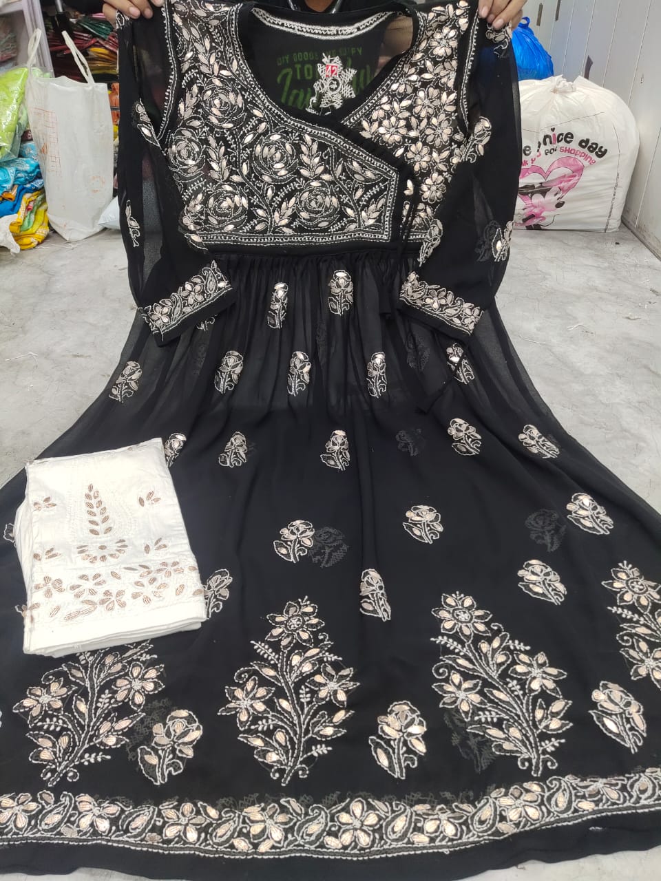 Black Georgette Gown With Pant