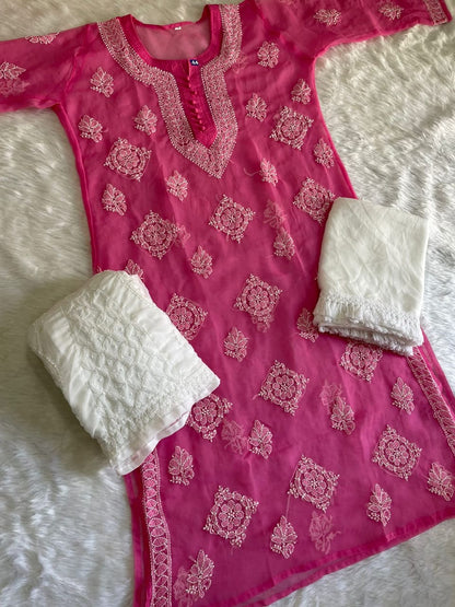 Circle Jaal Kurti With Sharara And Dupatta