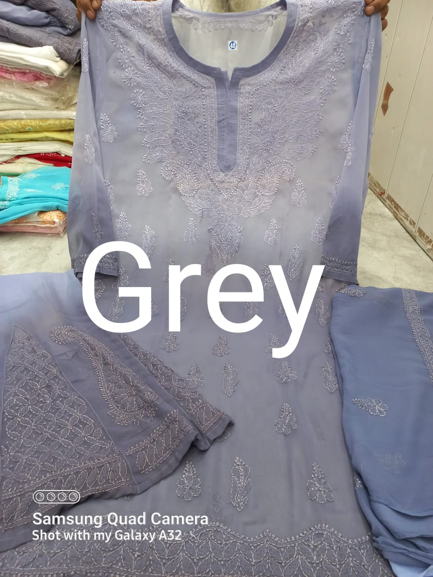 Georgette Kurti With Sharara & Dupatta