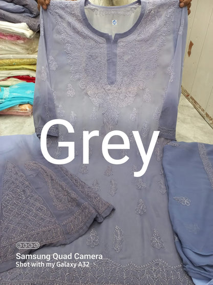 Georgette Kurti With Sharara & Dupatta