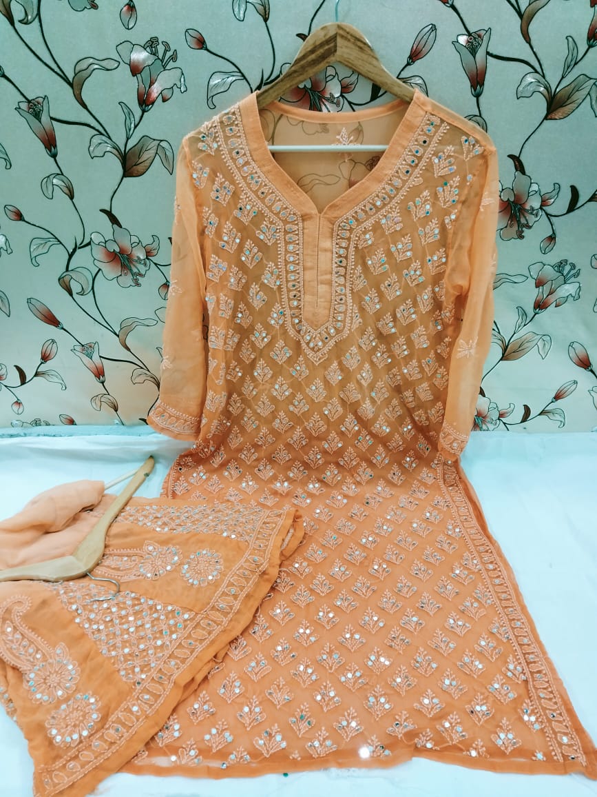 Georgette Long Kurti With Sharara