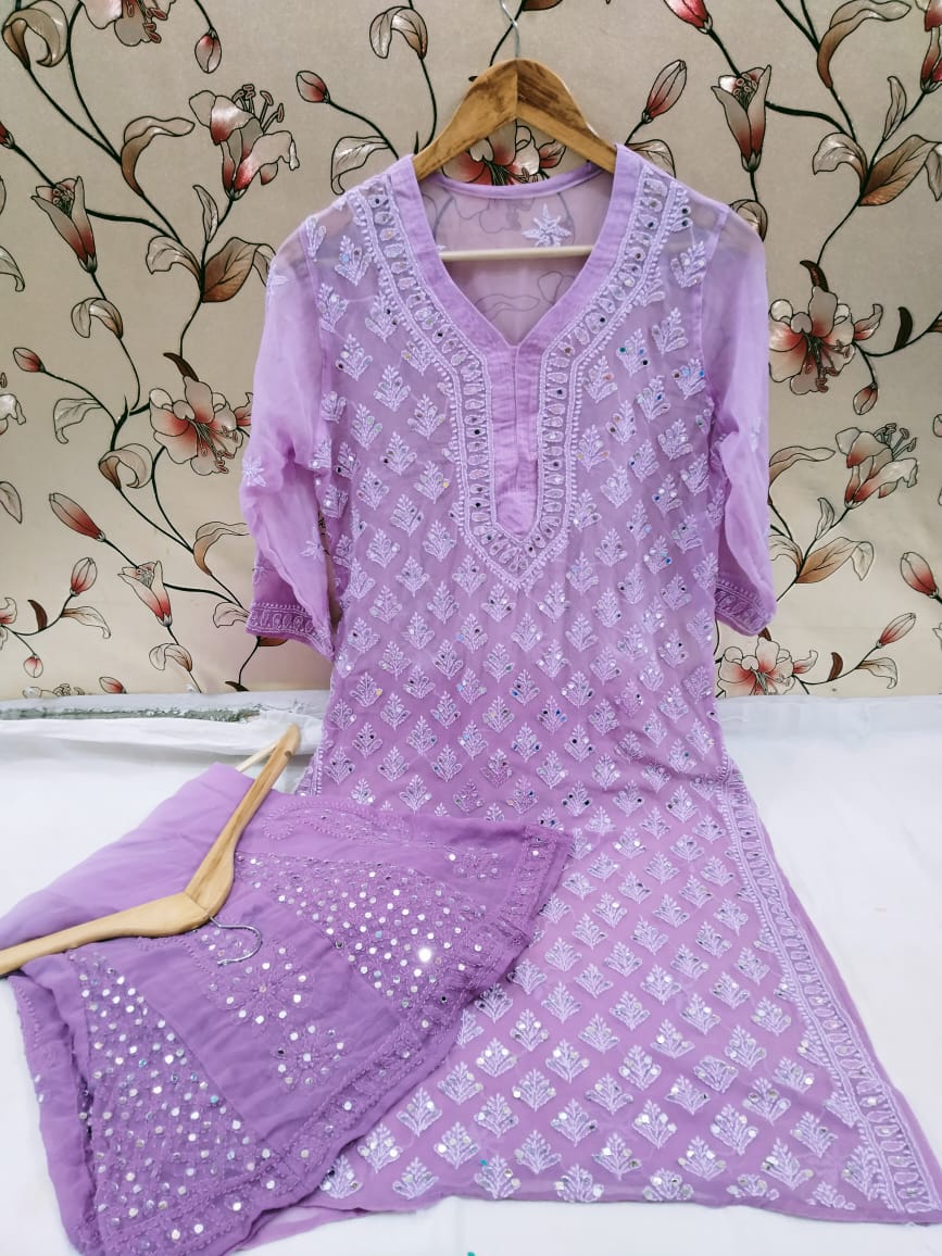 Georgette Long Kurti With Sharara