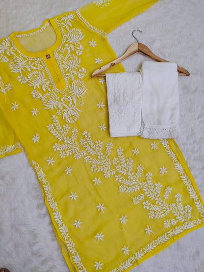 Georgette Kurti With Pant And Dupatta