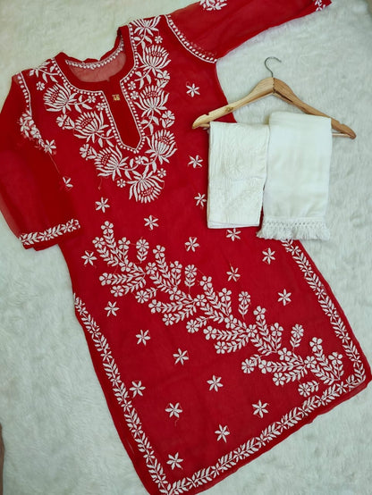 Georgette Kurti With Pant And Dupatta