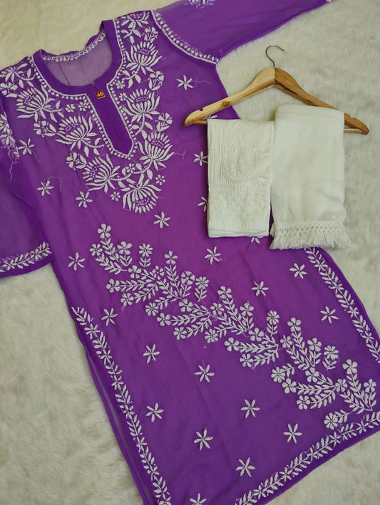 Georgette Kurti With Pant And Dupatta