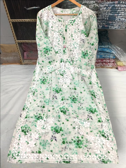 Mul Mul Floral Print Kurti