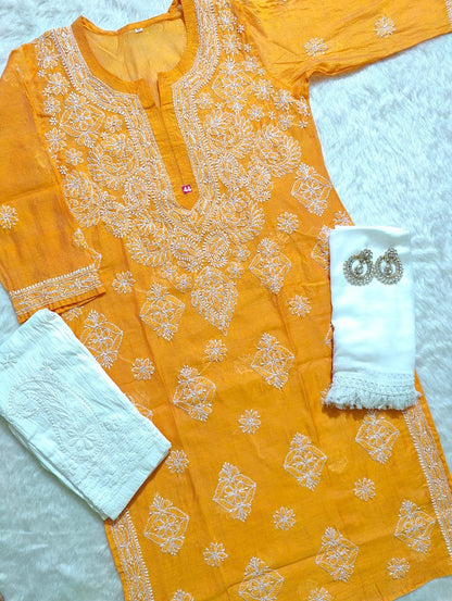 Chanderi Kurti With Pant & Dupatta