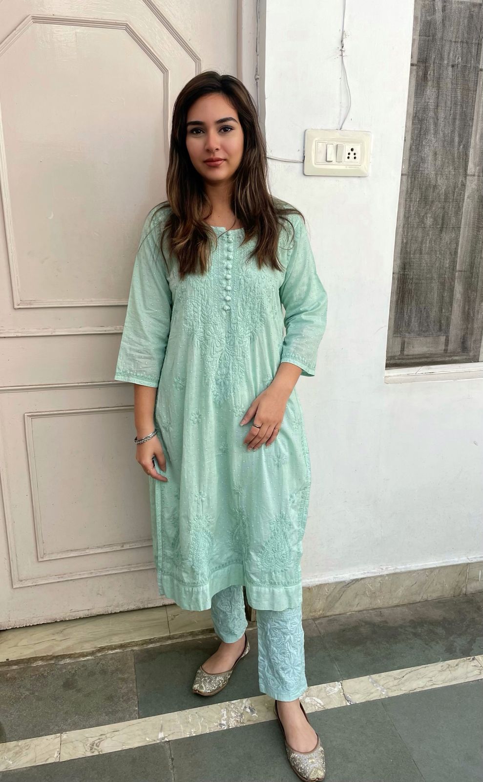 Dobby Dyeable Cotton Kurti With Pant