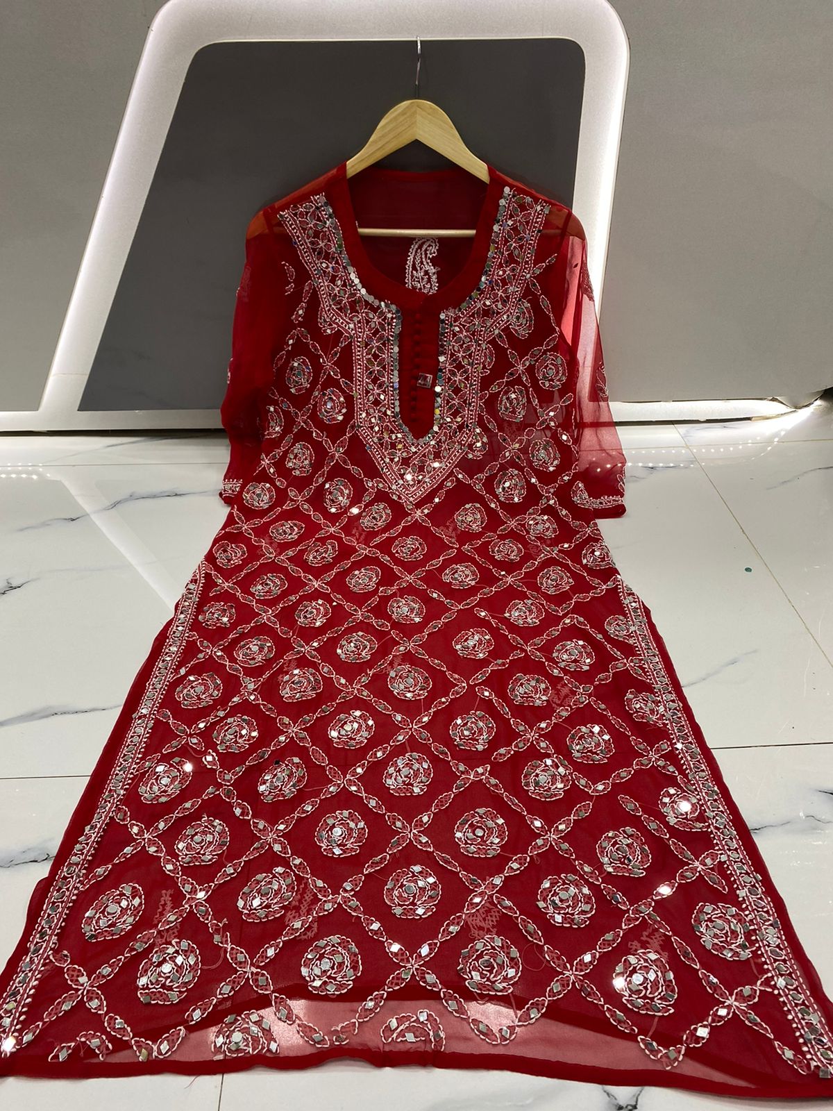 Pakisthani Red Georgette Anarkali Long Flared Chikankari Gown & Dupatta for  Party Wear , 3 PC Salwar KAMEEZ Readymade Plus Upto 5xl - Etsy