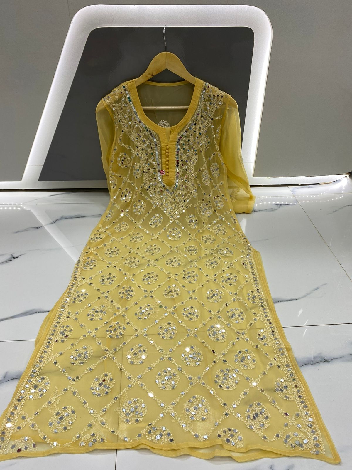 Buy Yellow Cotton Daily Wear Sequence Mirror Work Readymade Straight Kurti  Online From Wholesale Salwar.