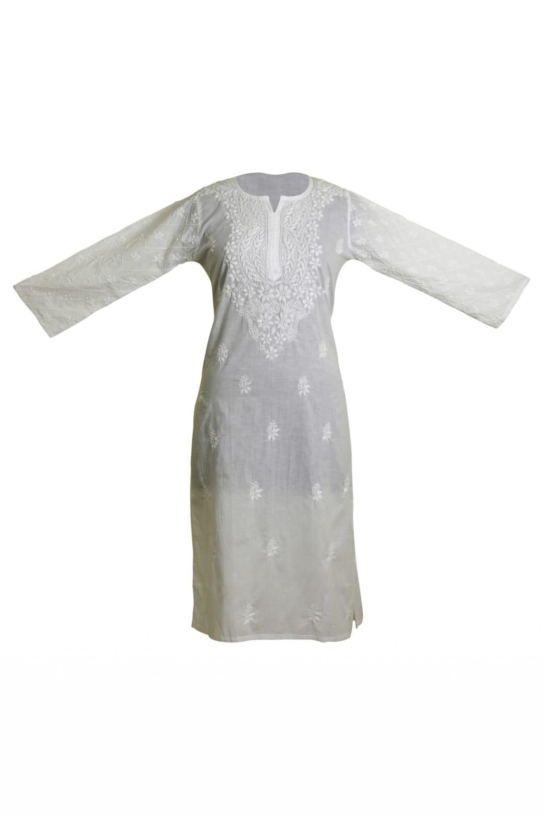 White gala booty kurti - The Chikan Company