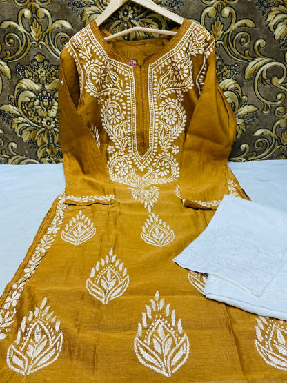 Chanderi kurti with pants set