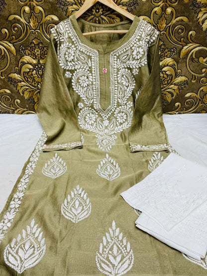 Chanderi kurti with pants set